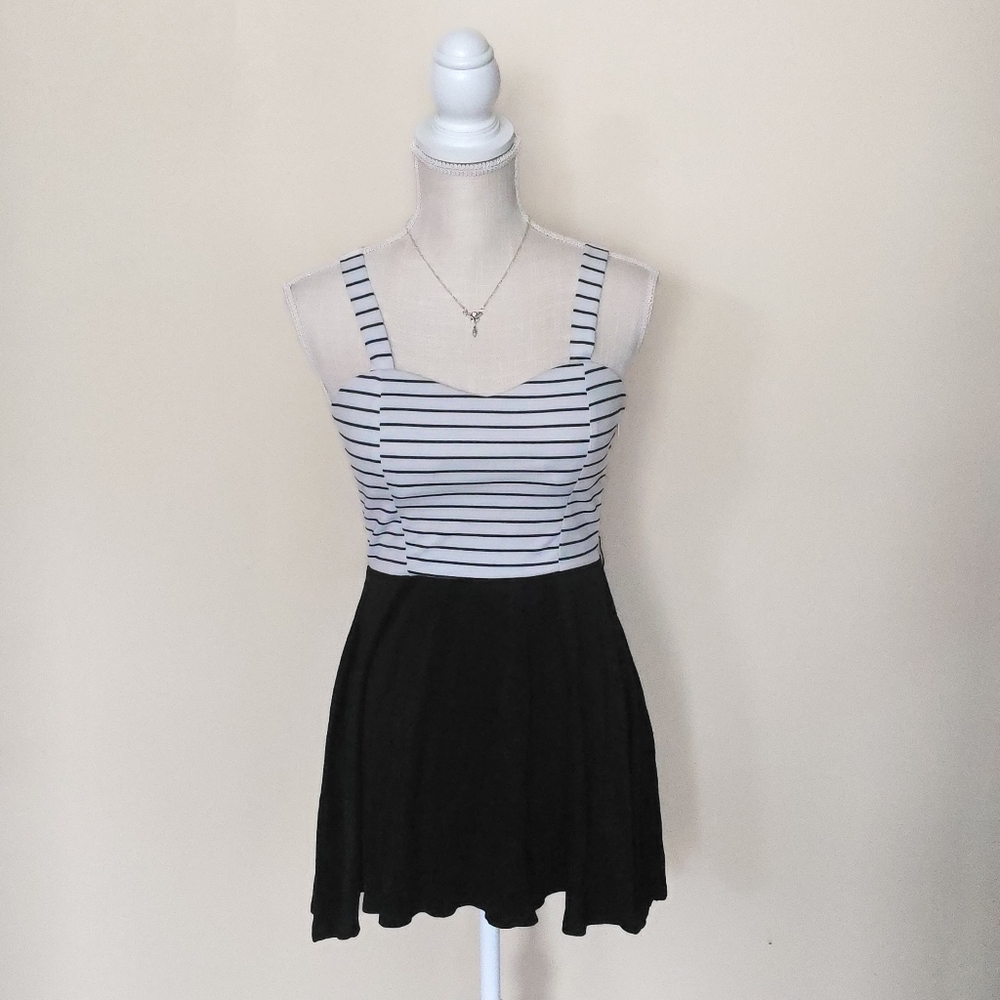 Black & White Striped A-Line Mini Dress, Fit & Flare, S